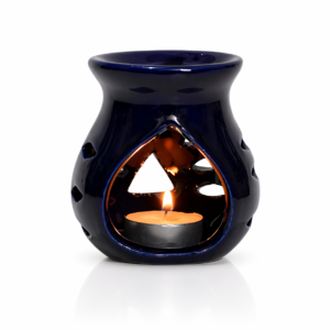 Premium Ceramic Aroma Oil Burner with Tea Light Candle Holder (Dark Blue Finish)